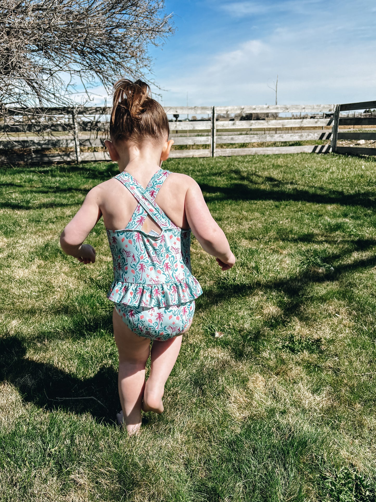Beach Horse One-Piece Ruffle Swimsuit (Baby, Toddler, & Youth) - Teal