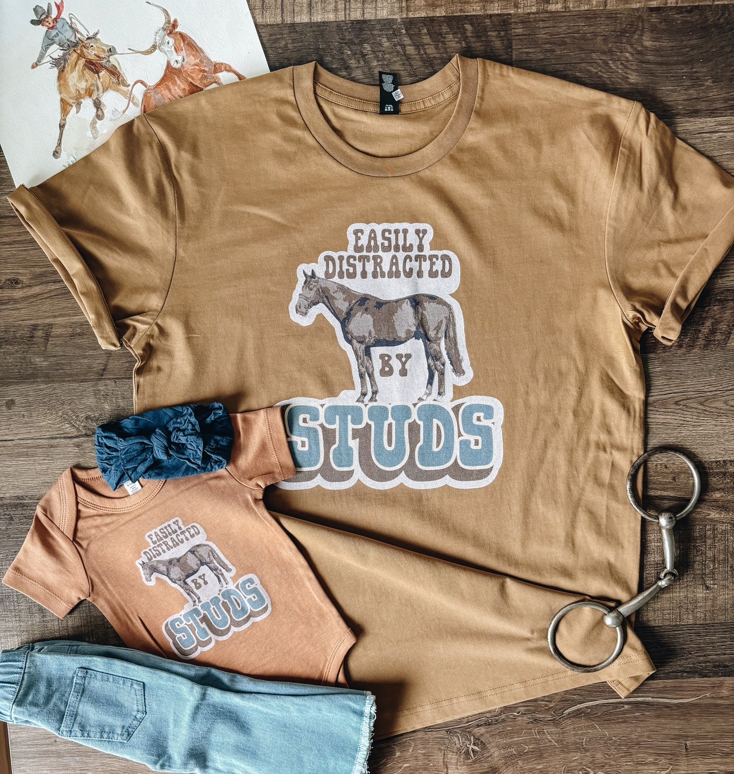 Easily Distracted by Studs Tee (Adult) - Camel