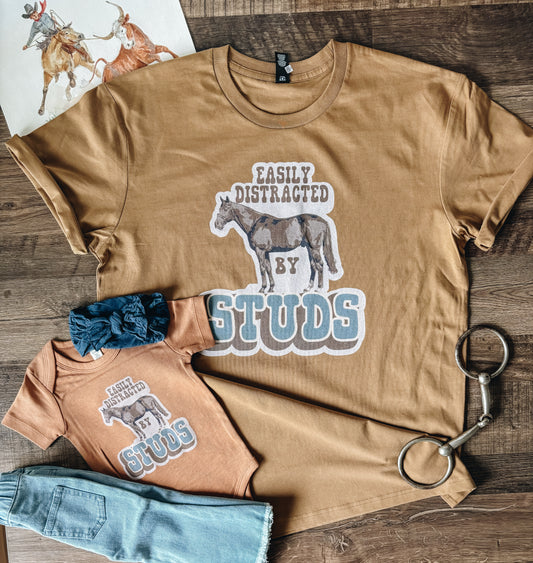 Easily Distracted by Studs Tee (Adult Large) - Camel