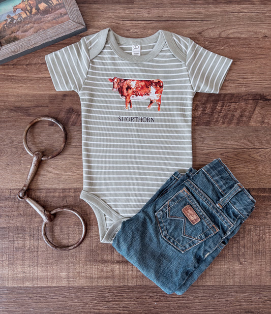 Shorthorn Stripe Bodysuit (3-6M, & 6-12M) - Mint