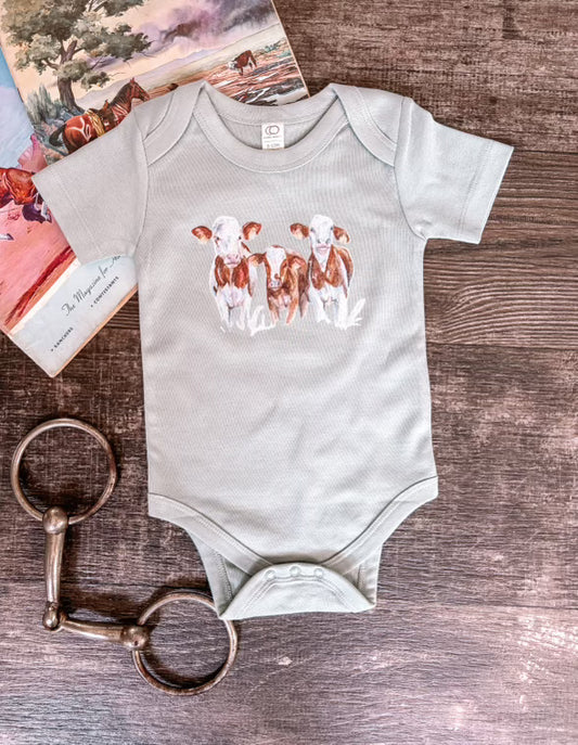 Watercolor Calves Baby Bodysuit - (0-3M & 12-18M) Jade