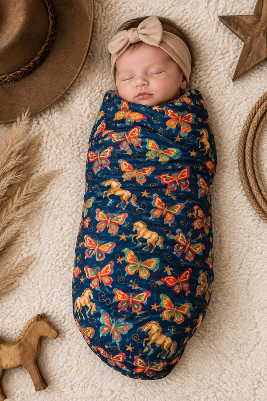 The Butterfly Bronc Swaddle Blanket