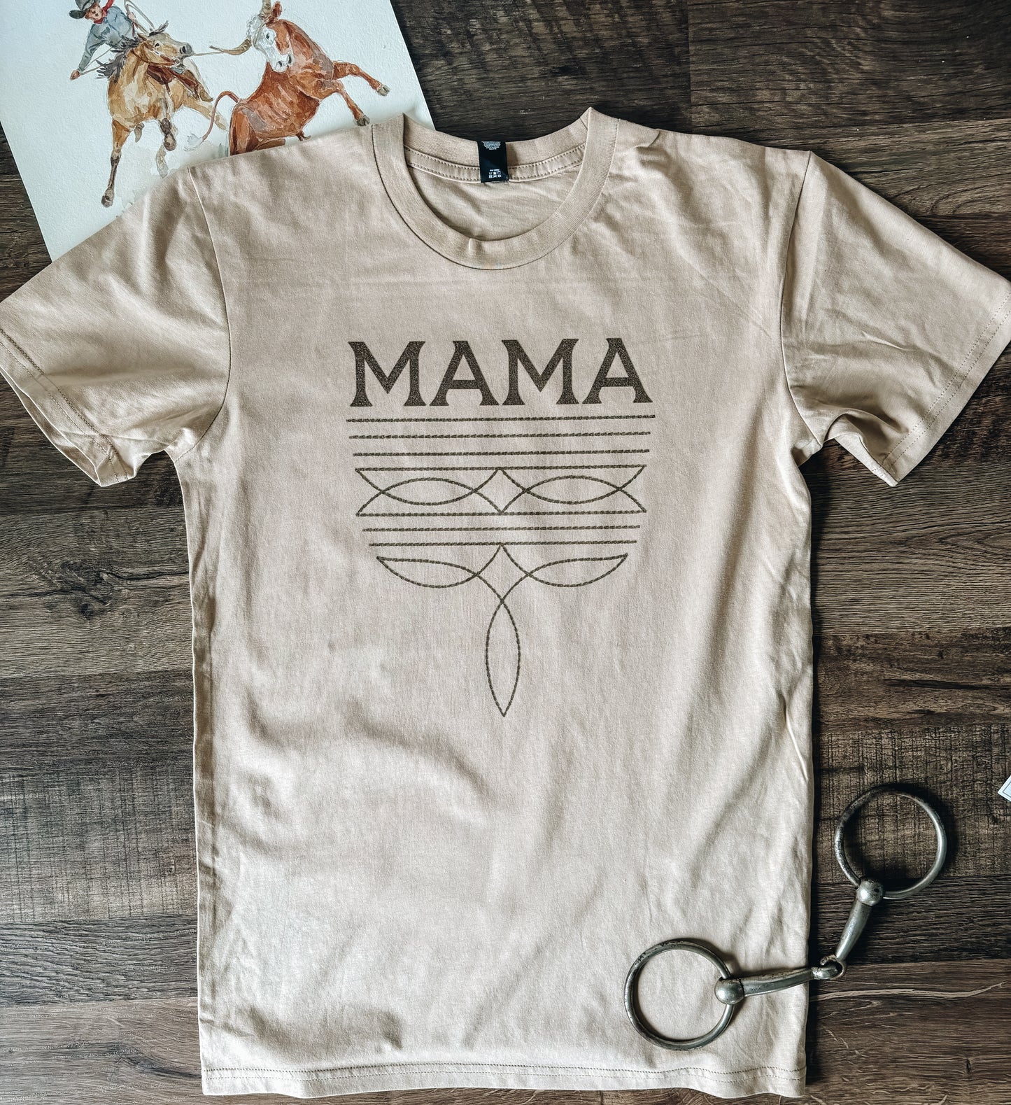 Mama Boot Stitch Tee (Adult Small) - Light Brown