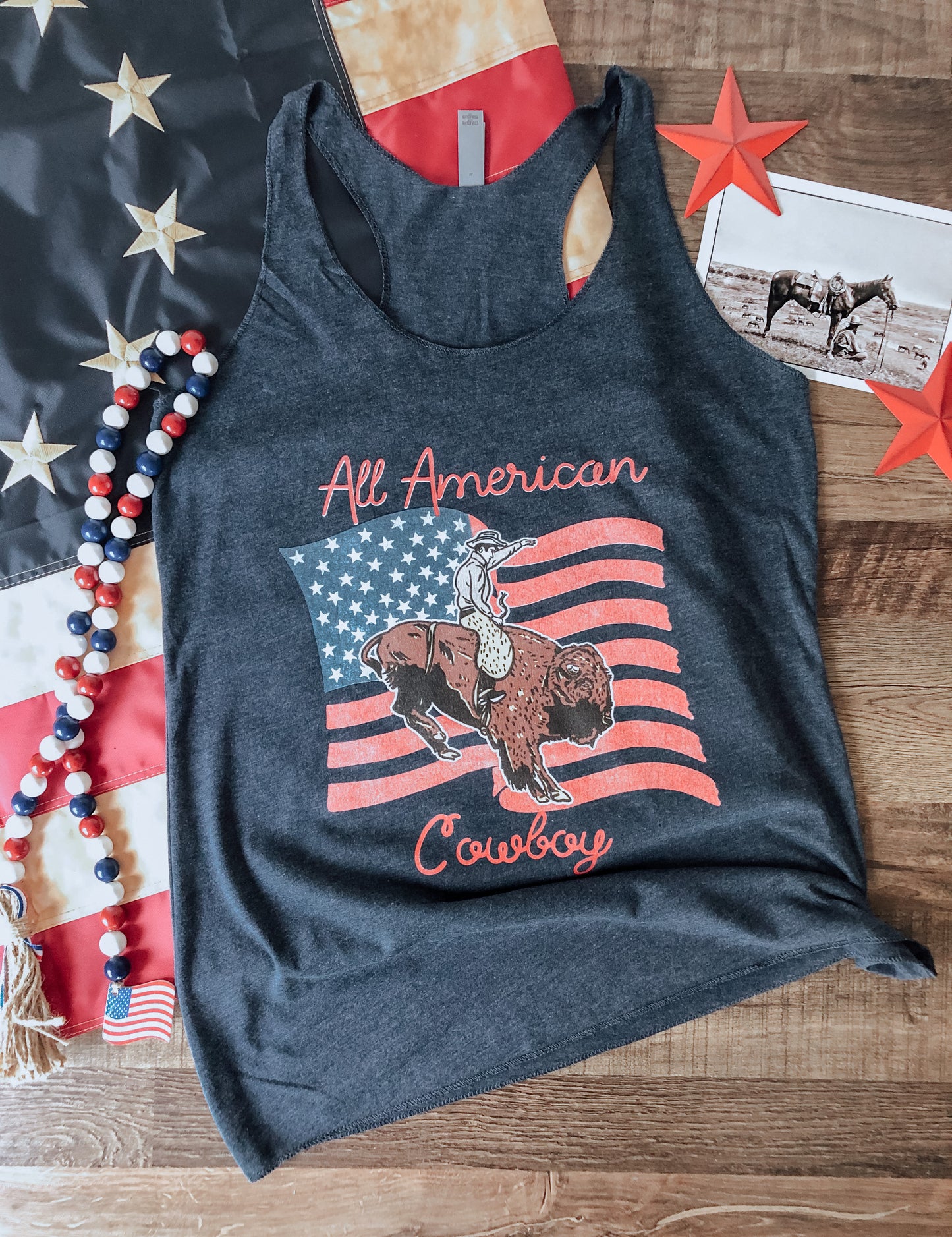 All American Cowboy Womens Tank - Vintage Navy
