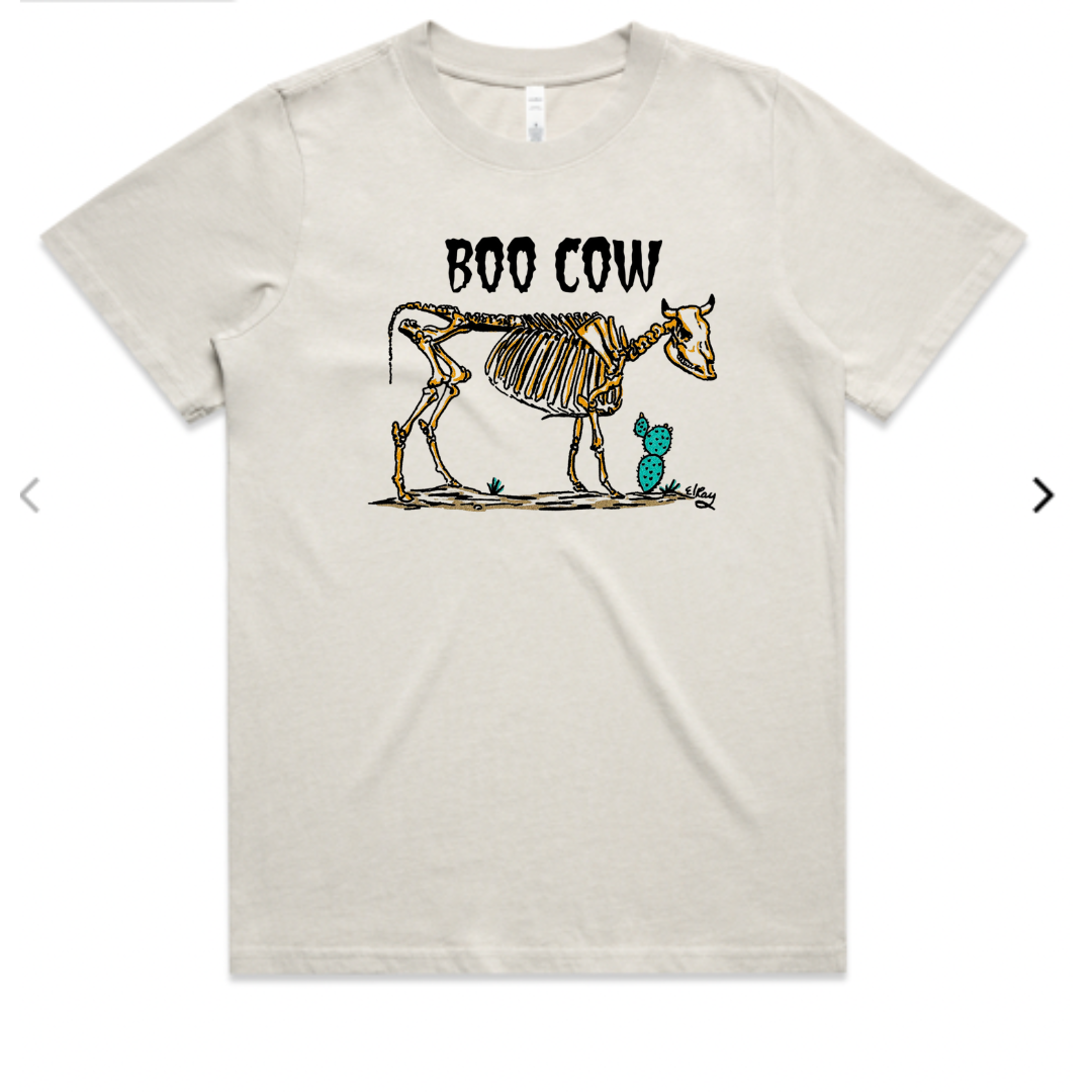Boo Cow Women's Tee (Adult) - Faded Bone
