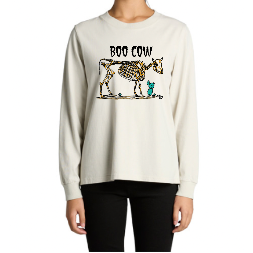 Boo Cow Women's Long Sleeve Shirt (Adult) - Faded Bone