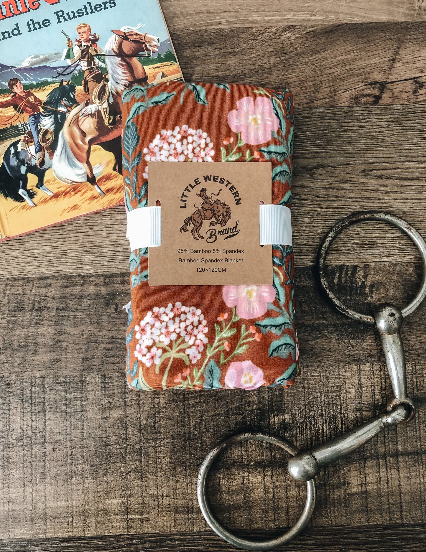 Brown and Pink Floral Bamboo Swaddle Blanket