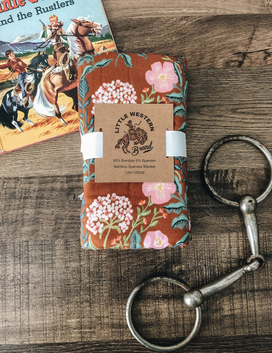 Brown and Pink Floral Bamboo Swaddle Blanket