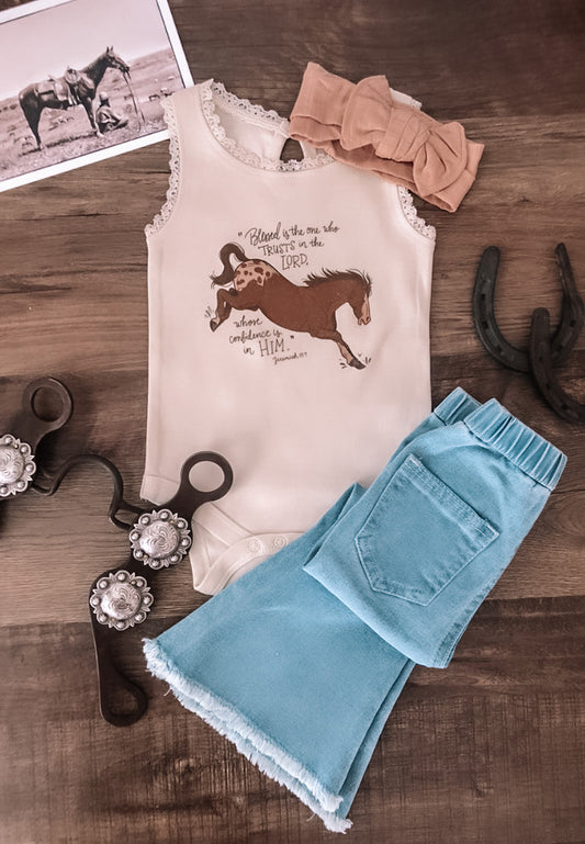 Bucking Horse with Scripture Lace Tank (18-24M, 2T) - Natural