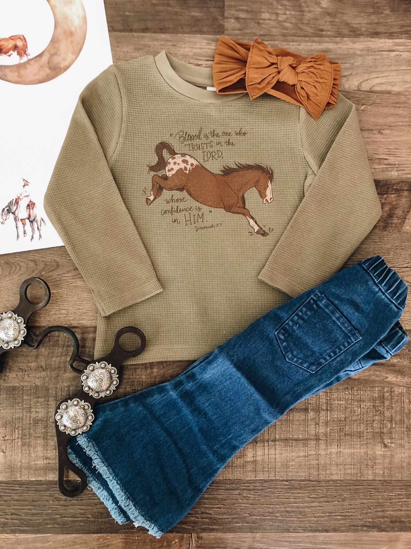 Bucking Horse with Scripture Waffle Top (Baby & Toddler) - Spruce