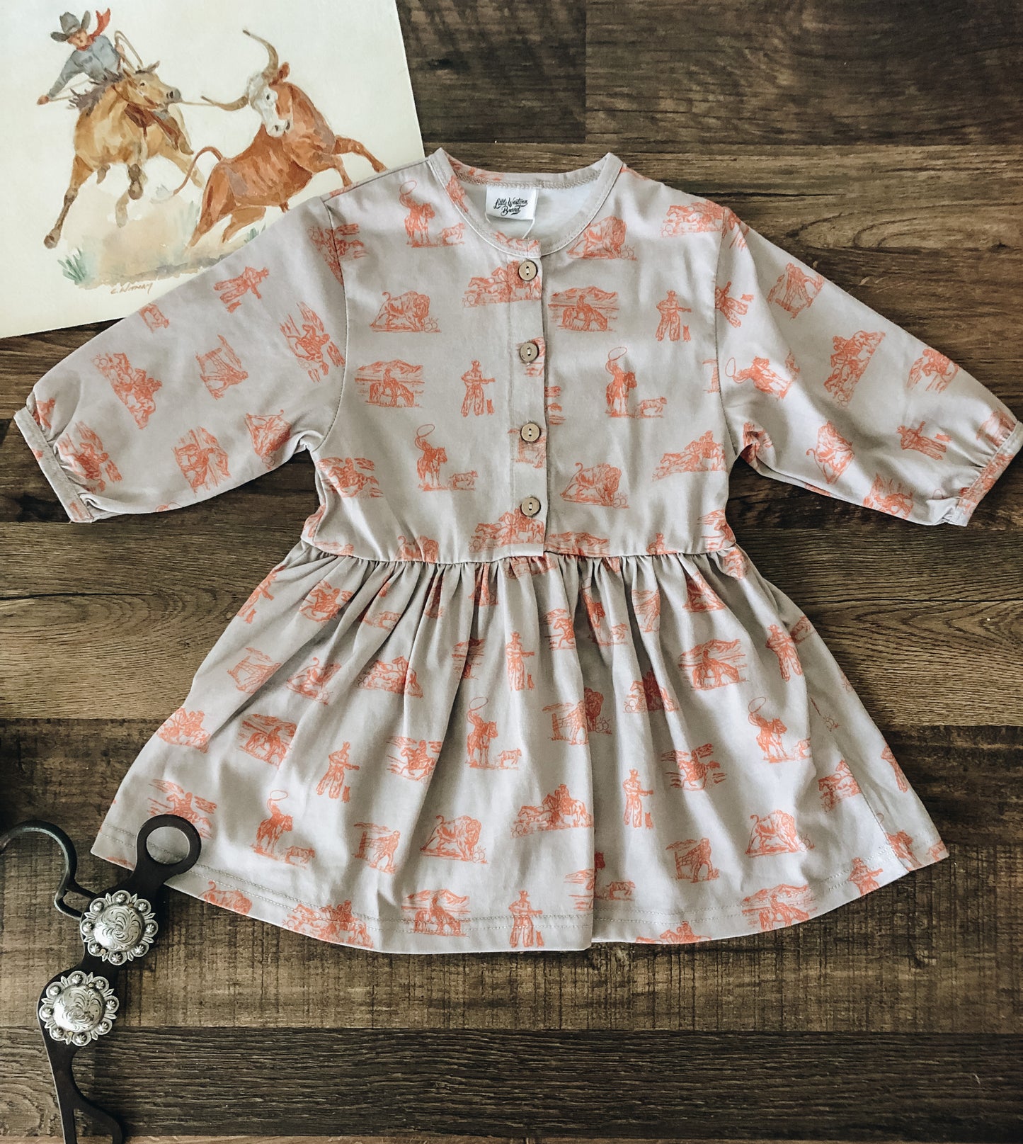 Buffalo Round-Up Boho Western Organic Cotton Dress (Toddler & Little Kid)