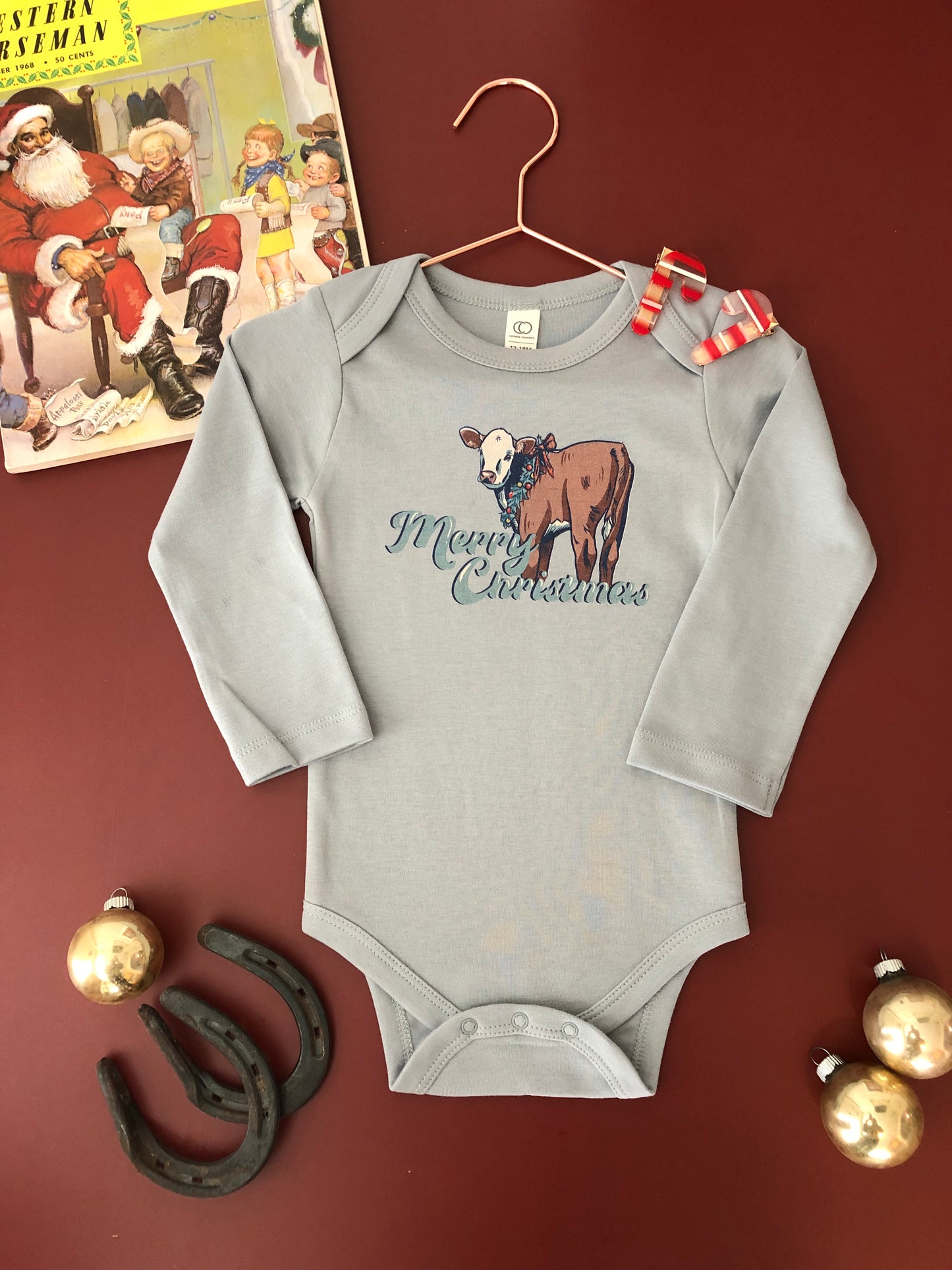Christmas Hereford Calf Bodysuit (Baby) - Mist