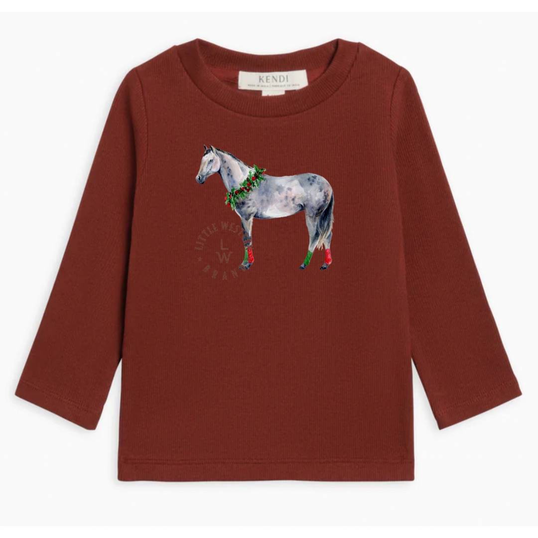 Christmas Grey Ribbed Long Sleeve (3-6M) - Garnet