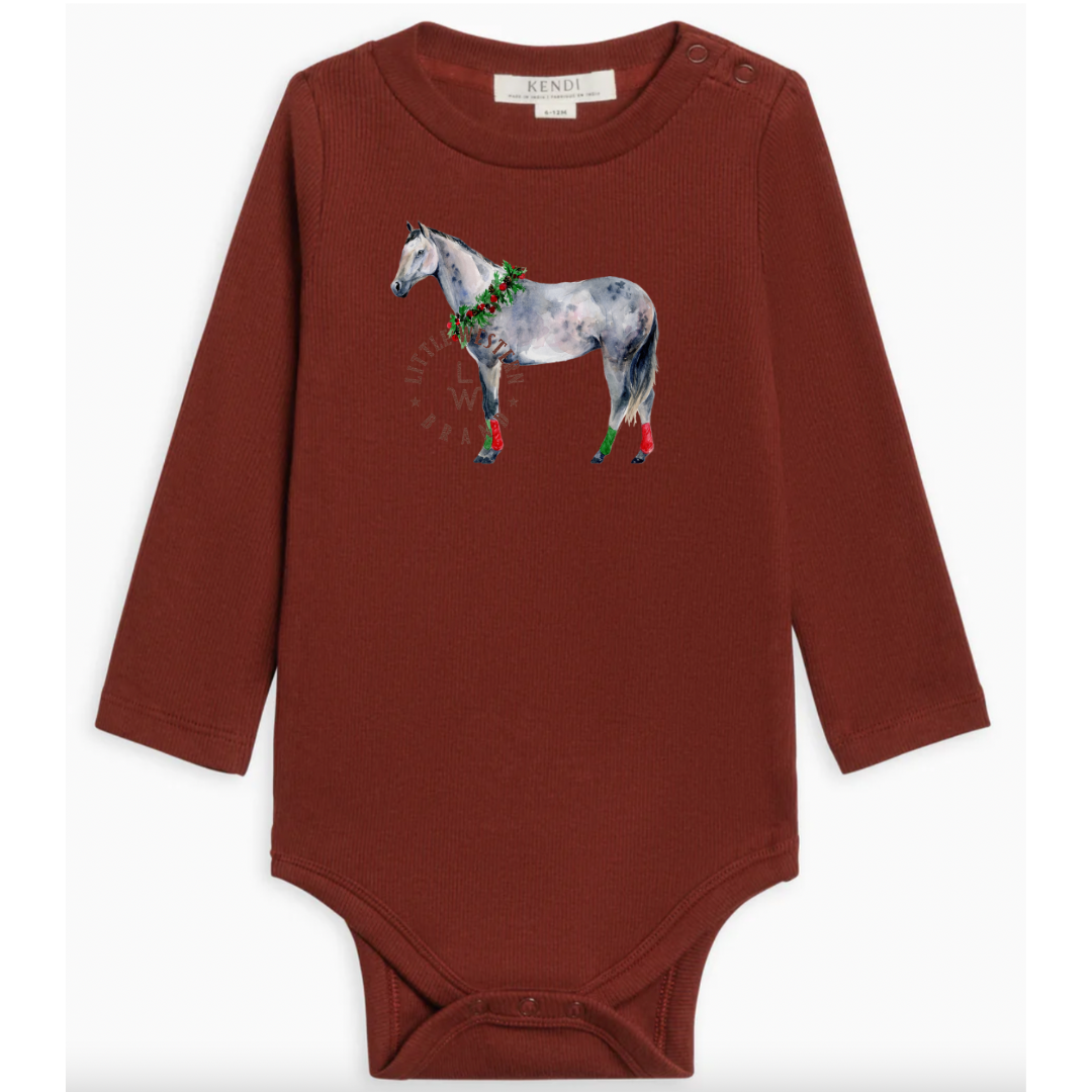 Christmas Grey Ribbed Long Sleeve (3-6M) - Garnet