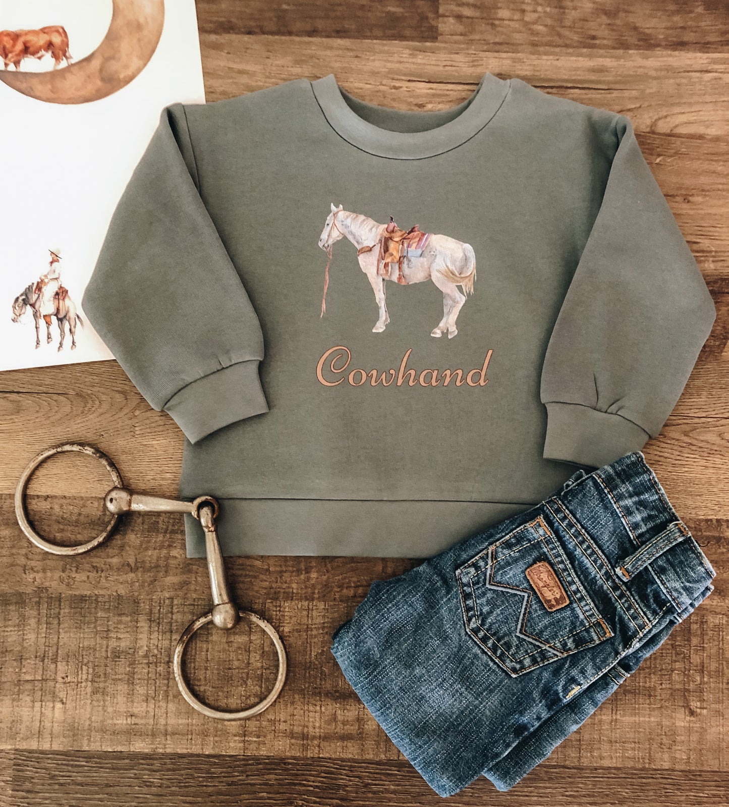 Cowhand Crewneck Sweatshirt (Baby & Toddler) - Agave