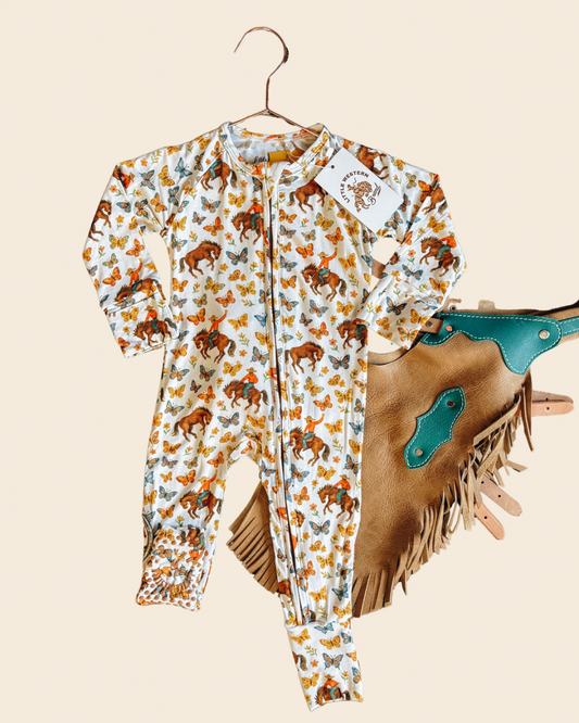 Butterfly Bronc Bamboo Footed Sleeper (Baby)