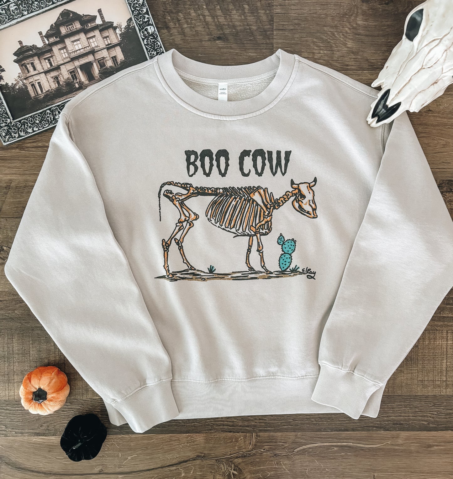 Boo Cow Crewneck Sweatshirt (Women's) - Faded Bone