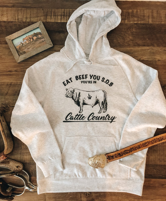 Eat Beef SOB Hooded Sweatshirt (Adult Small & Medium) - Cream
