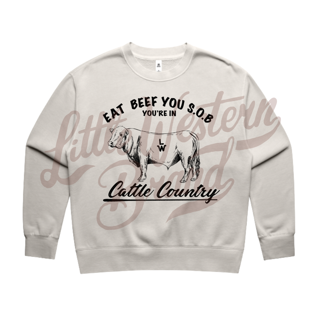Eat Beef SOB Crewneck Sweatshirt (Women's Medium & Large) - Faded Bone