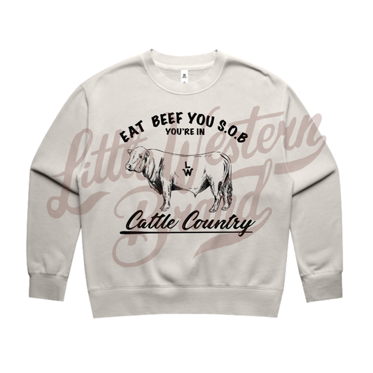 Eat Beef SOB Crewneck Sweatshirt (Women's Medium & Large) - Faded Bone
