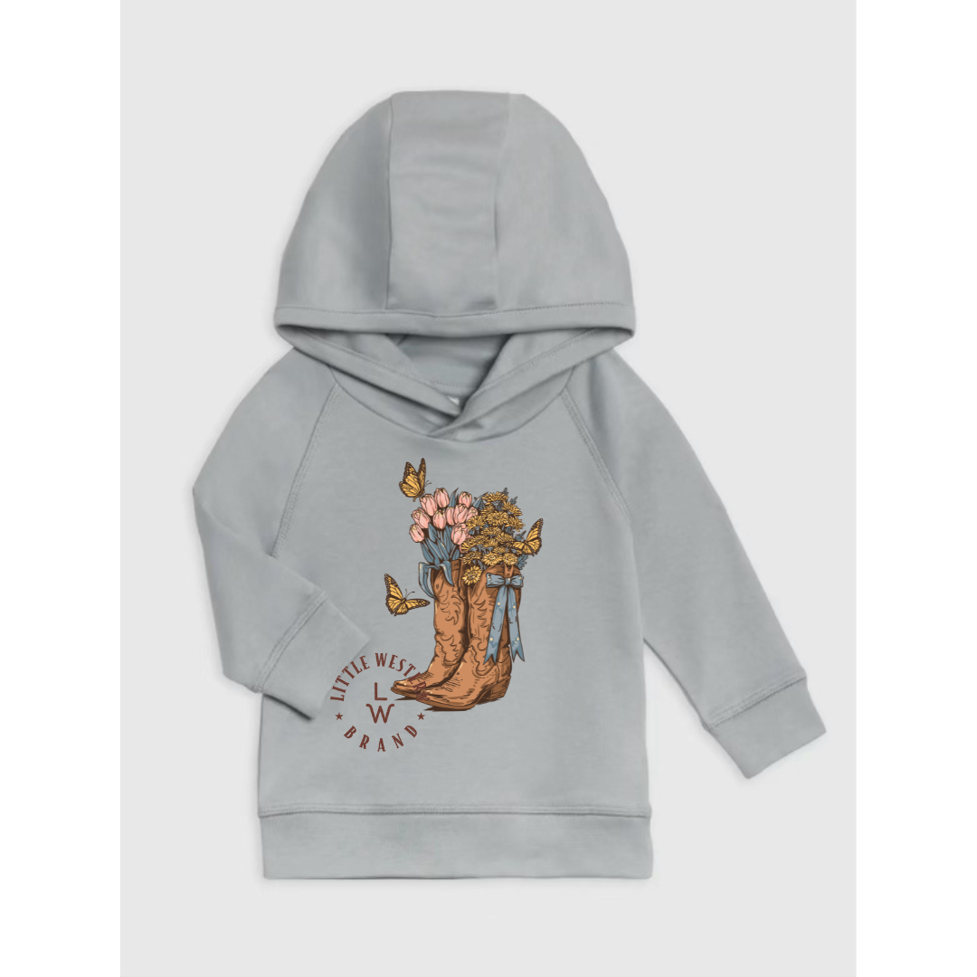 Floral Boots Hooded Pullover (4T) - Mist