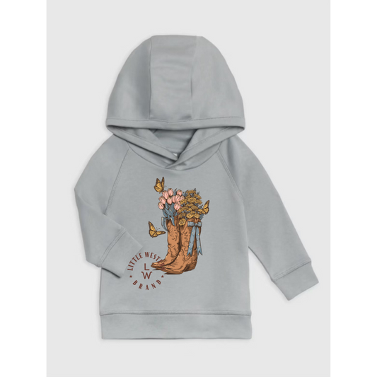 Floral Boots Hooded Pullover (4T) - Mist