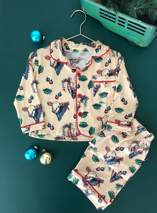 Hereford Christmas Bamboo Pajamas (Youth) - Tan