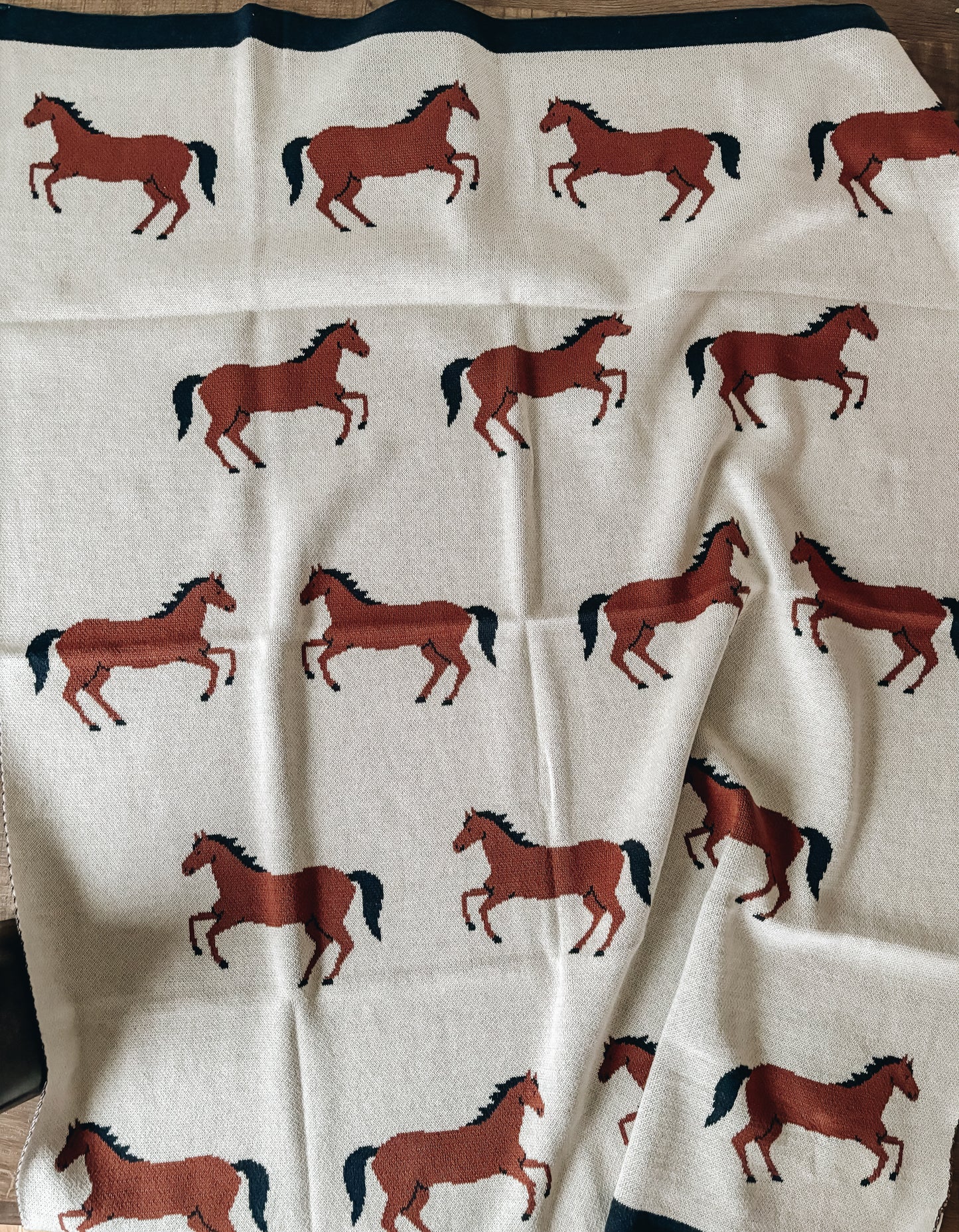 Horse Organic Cotton Jacquard Sweater Knit Baby Blanket