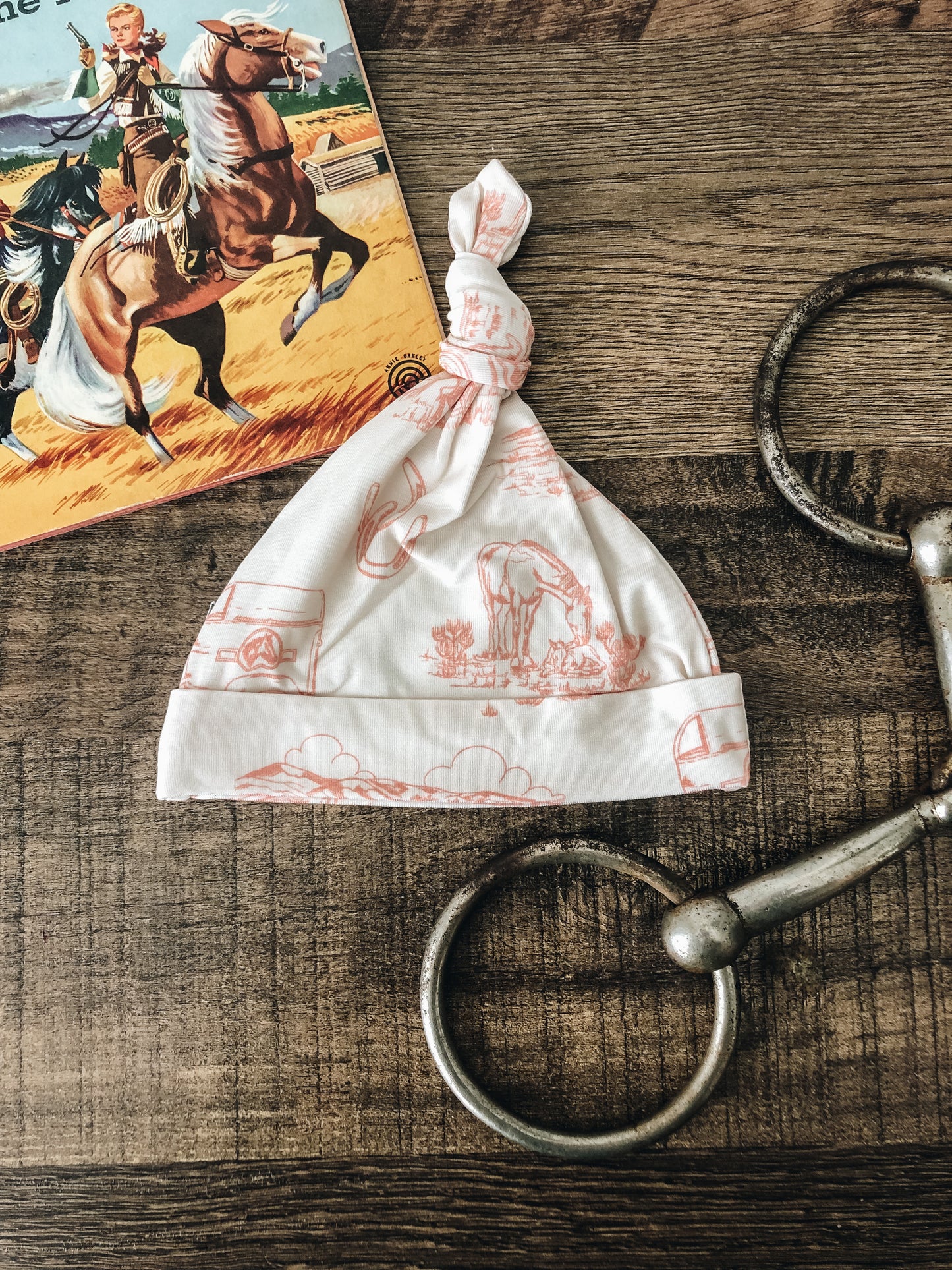 Pink Horses Toile Bamboo Knotted Infant Hat