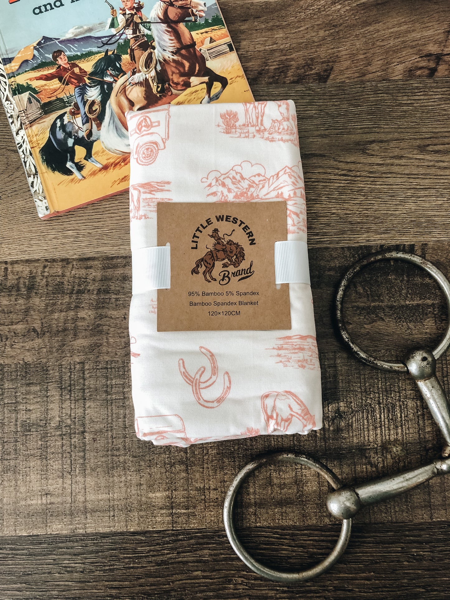 Pink Horses Toile Bamboo Swaddle Blanket