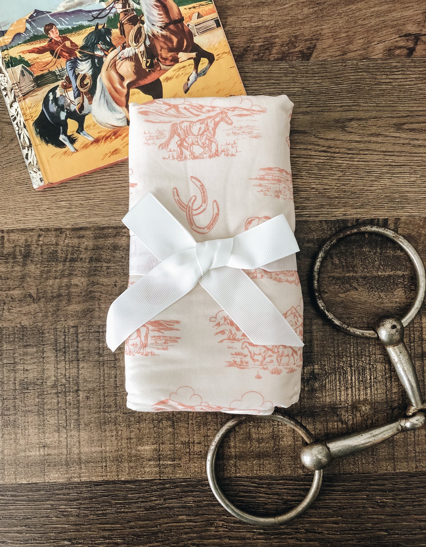 Pink Horses Toile Bamboo Swaddle Blanket