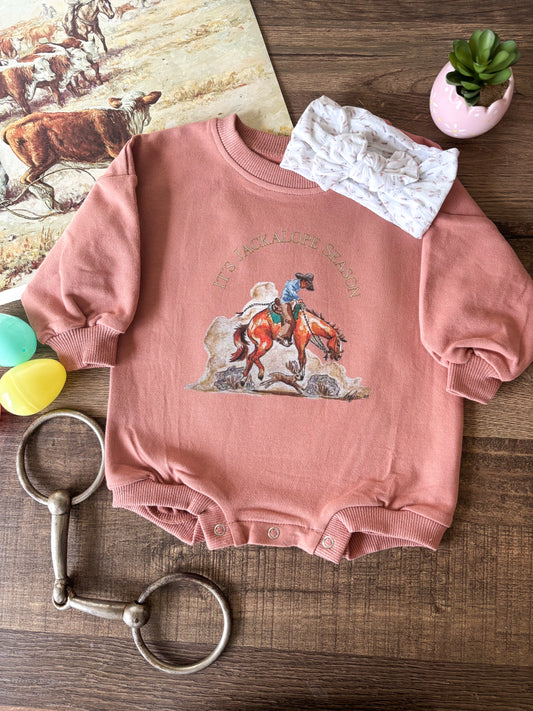 It's Jackalope Season Bubble Romper (Baby) - Clay