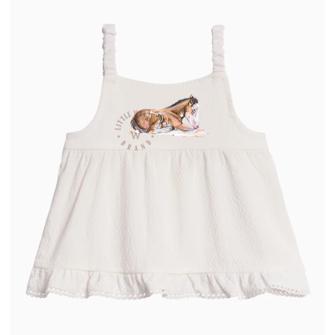Laying Foal Seersucker Ruffle Tank (6-12M)