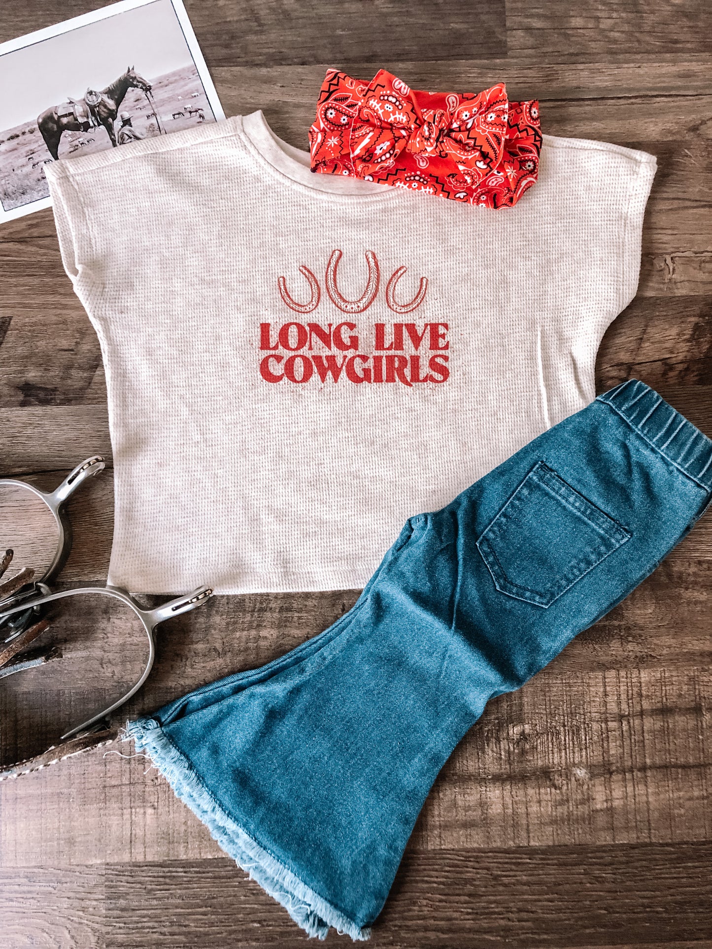 Long Live Cowgirls Dolman Waffle Top (3-6M) - Oatmeal