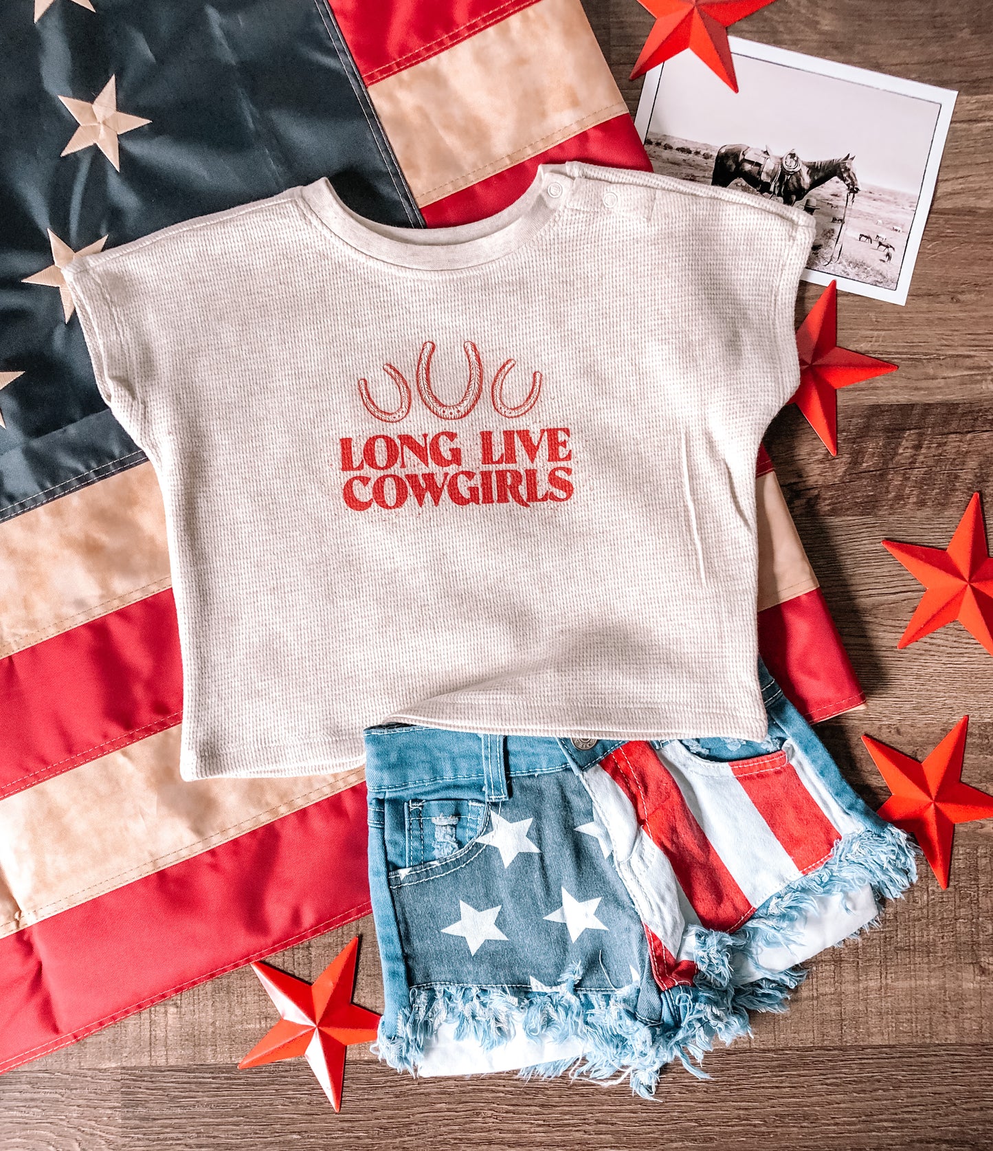 Long Live Cowgirls Dolman Waffle Top (3-6M) - Oatmeal
