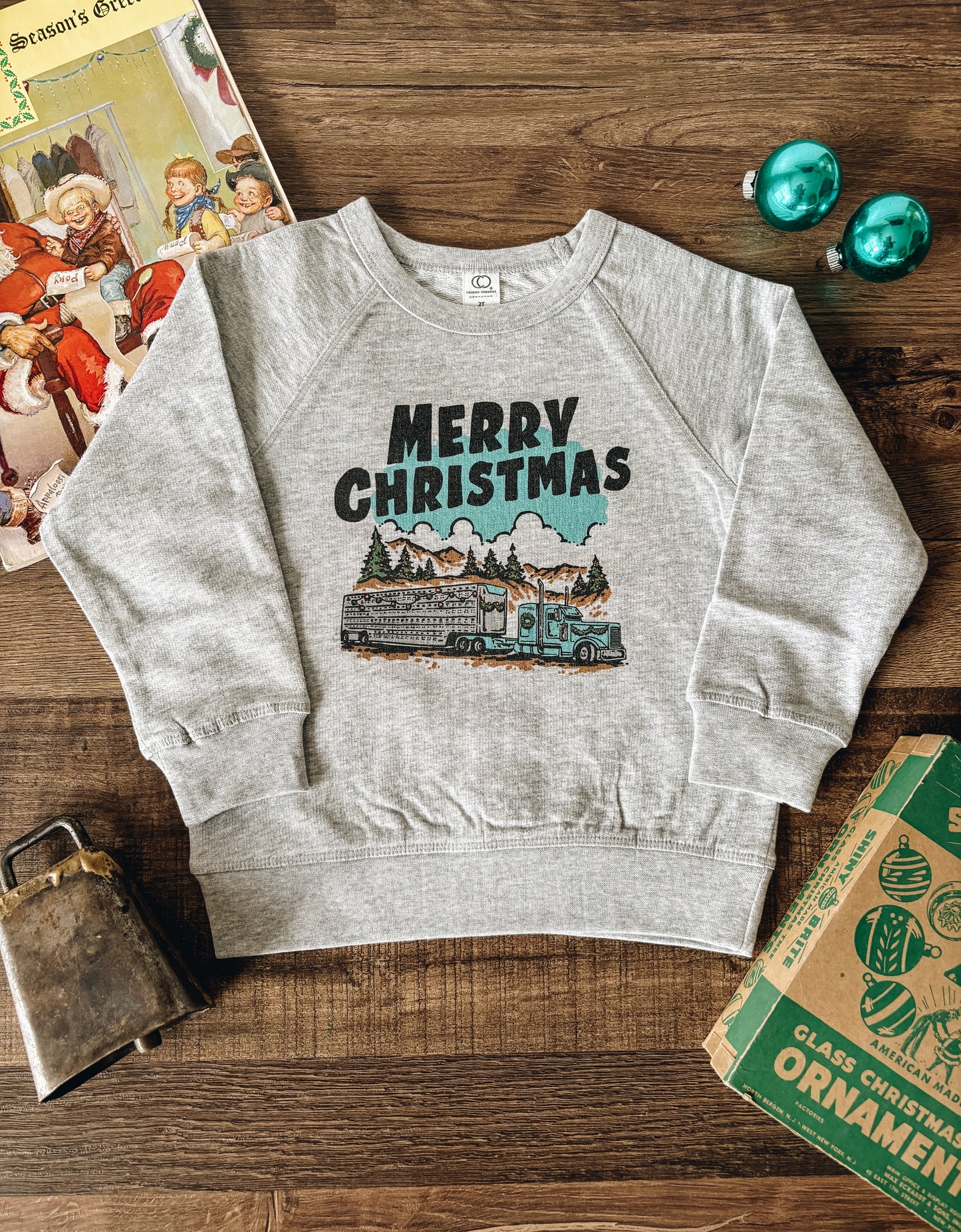 Merry Christmas Cattle Truck Pullover (Baby & Toddler) - Heather Grey