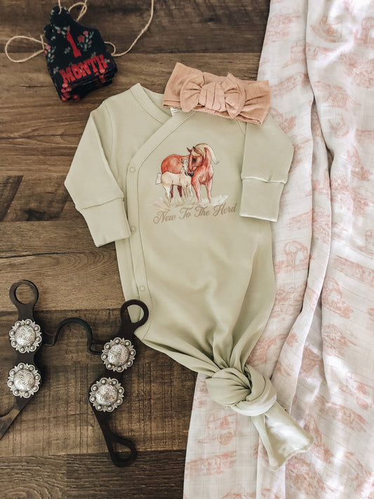 New to the Herd Horses Infant Kimono Gown - Sage