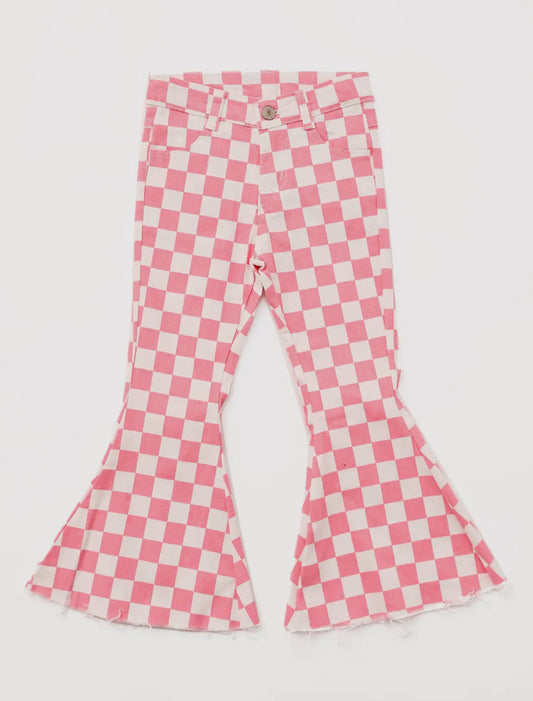 Pink Checker Denim Bell Bottoms (5T)