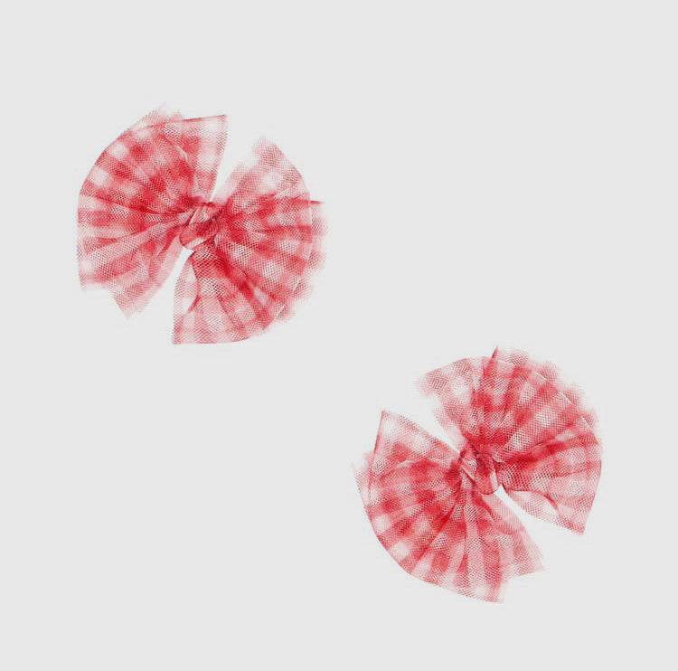 Red Gingham Clip Bows