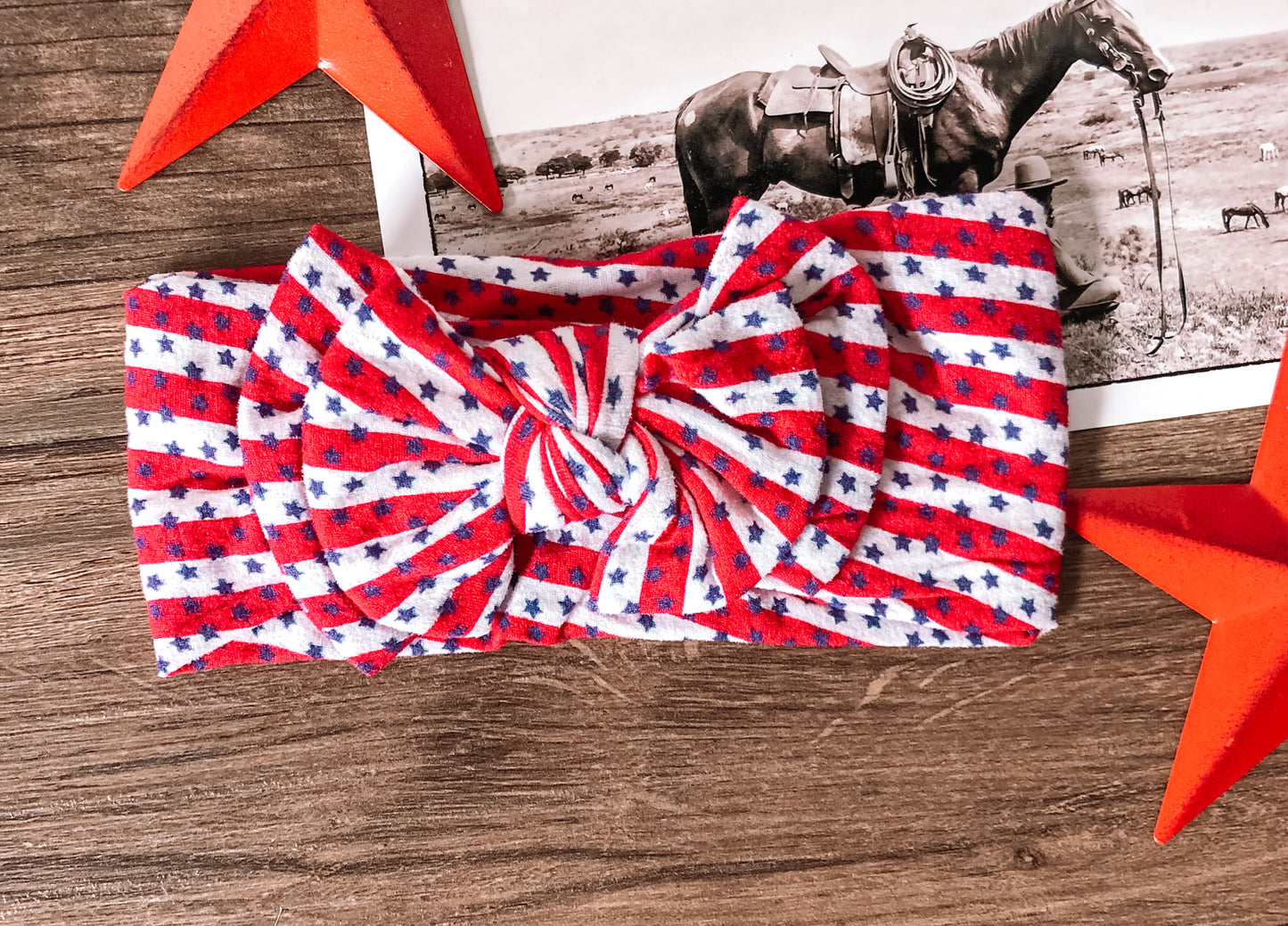Patriotic Stars and Stripes Nylon Headband Bow