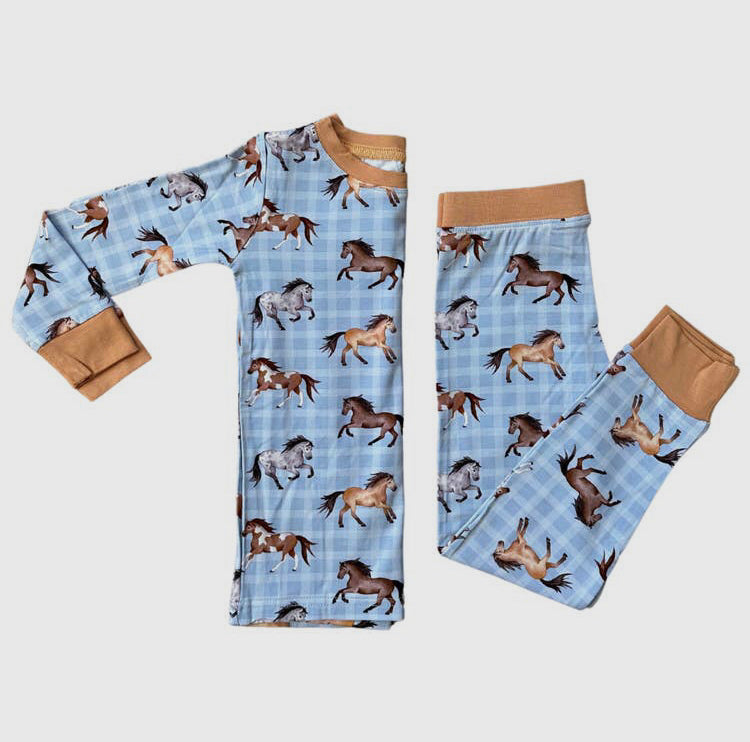 Retro Plaid Horses Toddler Bamboo Pajamas