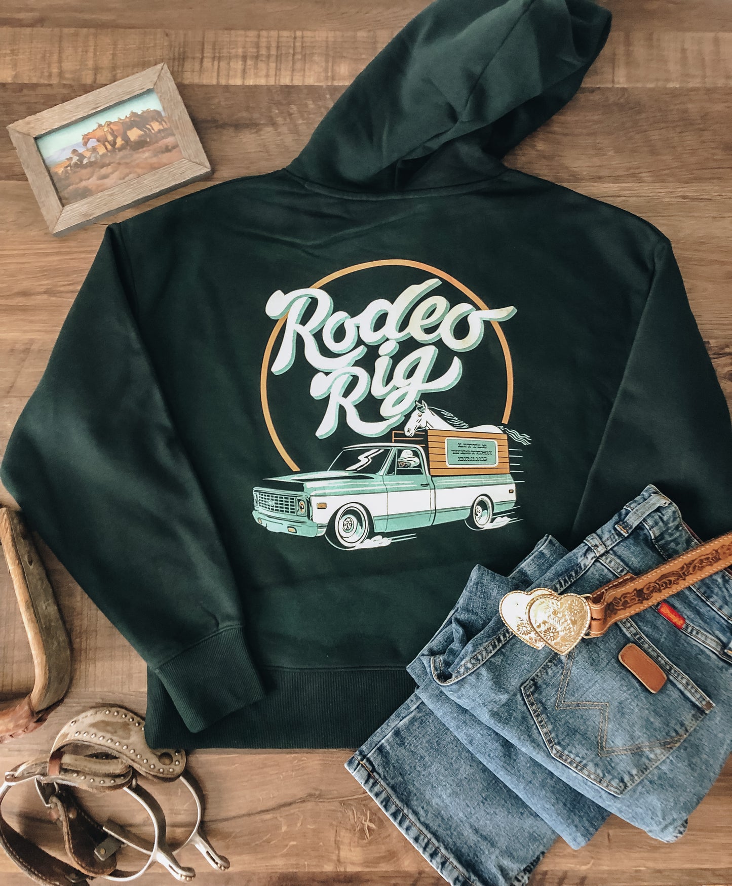 Rodeo Rig Womens Hooded Sweatshirt (Women's Large) - Pine Green