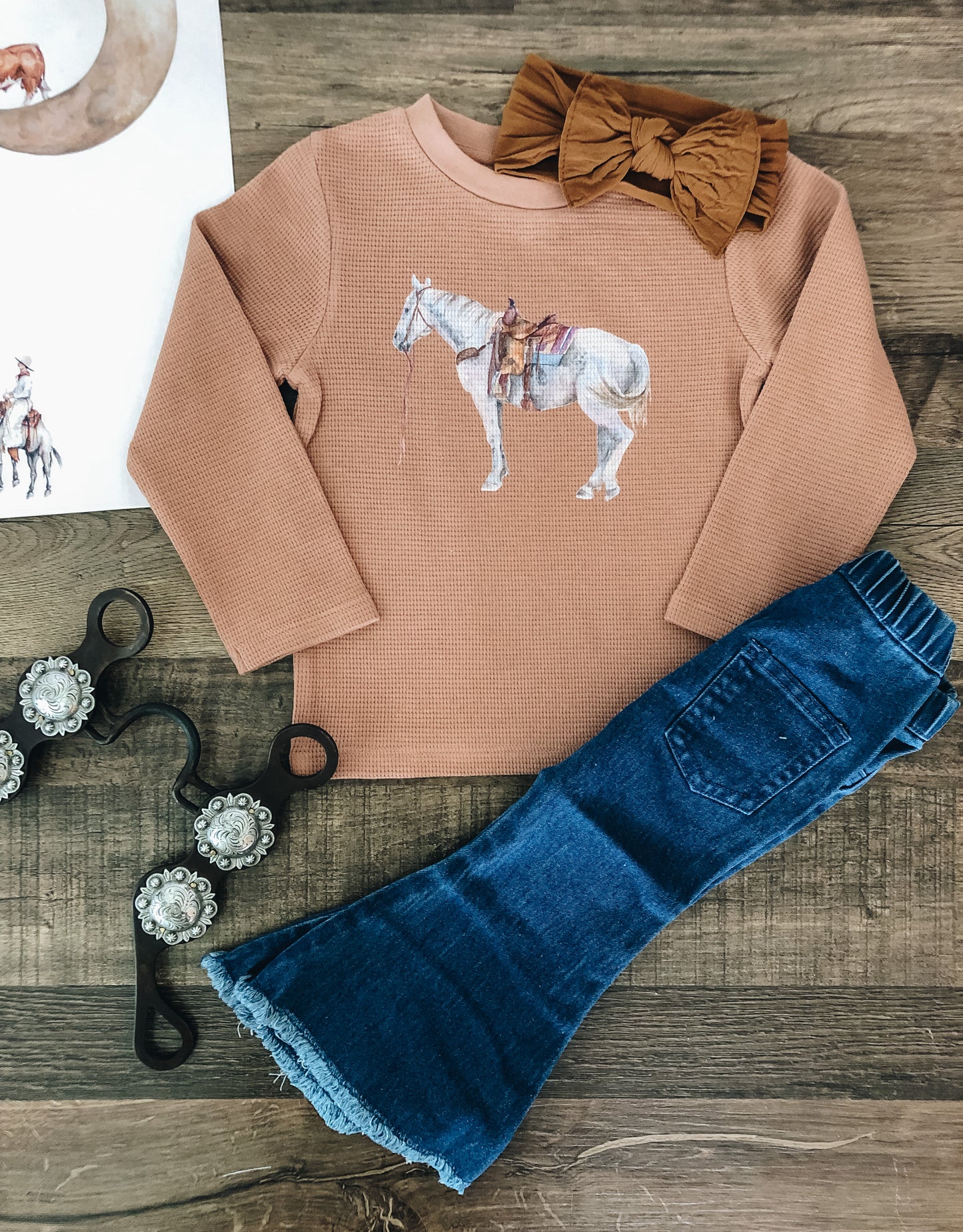 Saddled Horse Waffle Top (Baby & Toddler) - Cider