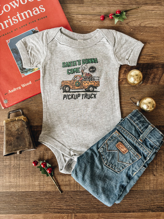 Santa's Gonna Come in a Pickup (3-6M) - Grey