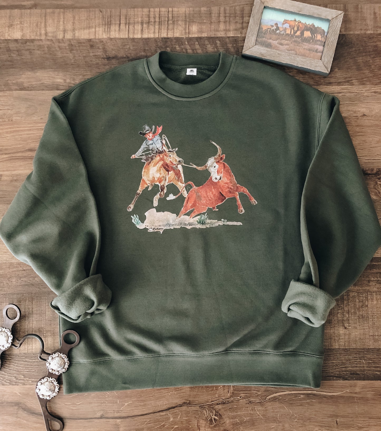 Steer Jerk Adult Crewneck Sweatshirt (Adult Small) - Forest