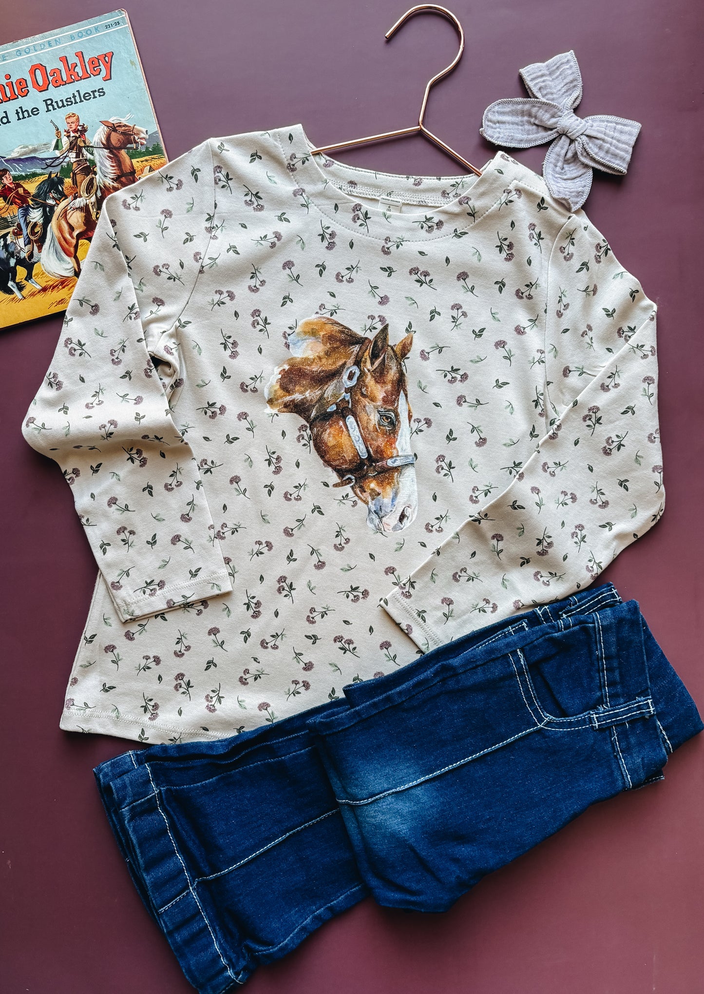 Watercolor Horse Floral Top (Baby & Toddler) - Purple + Olive