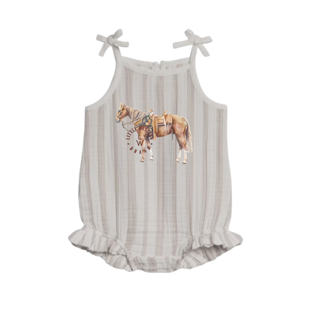 Watercolor Pally Muslin Ruffle Tank Romper (12-18M) - Stripe Beige