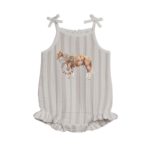 Watercolor Pally Muslin Ruffle Tank Romper (12-18M) - Stripe Beige