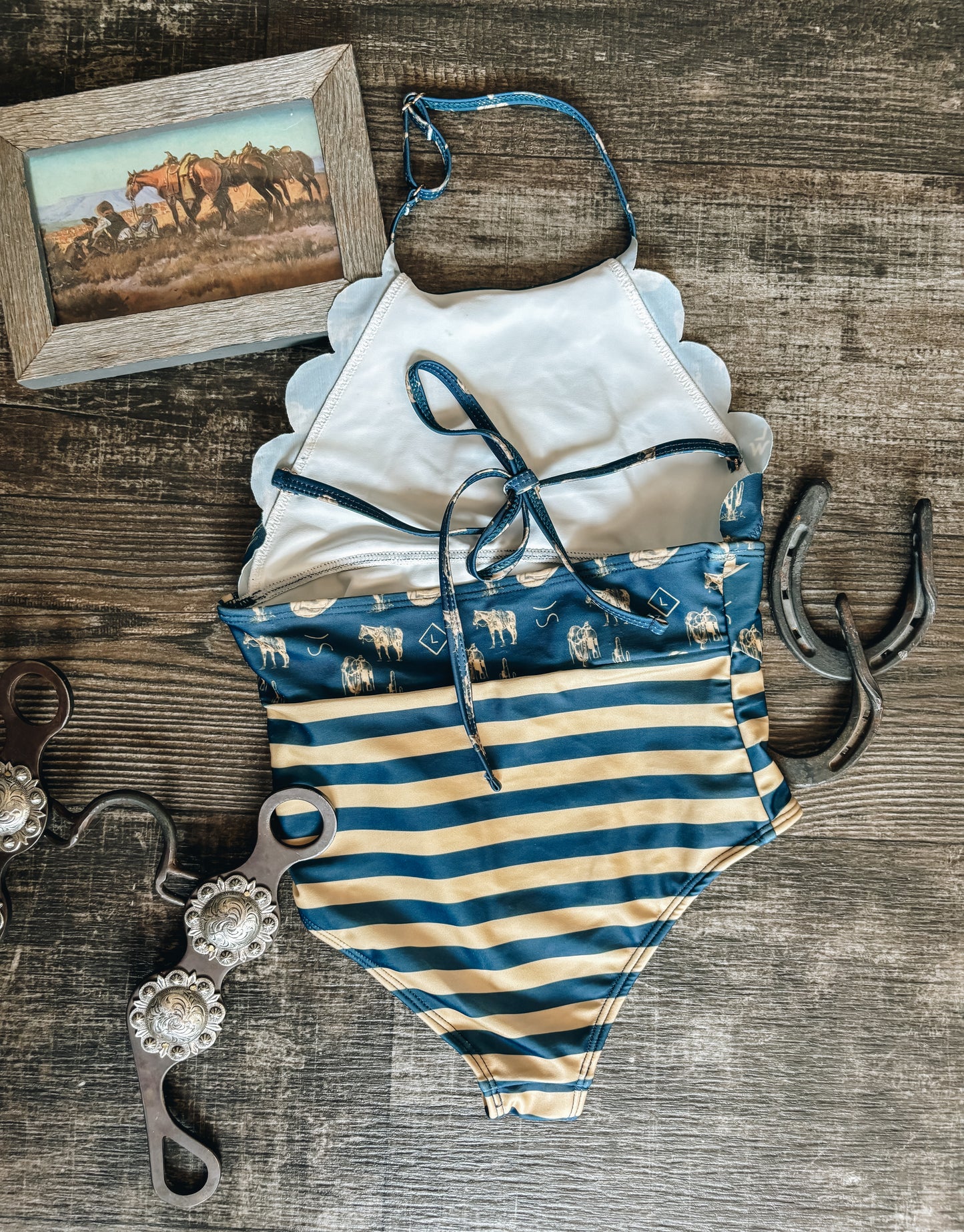 All Things Western One-Piece Scalloped Swimsuit (Baby, Toddler, & Youth) - Navy Blue