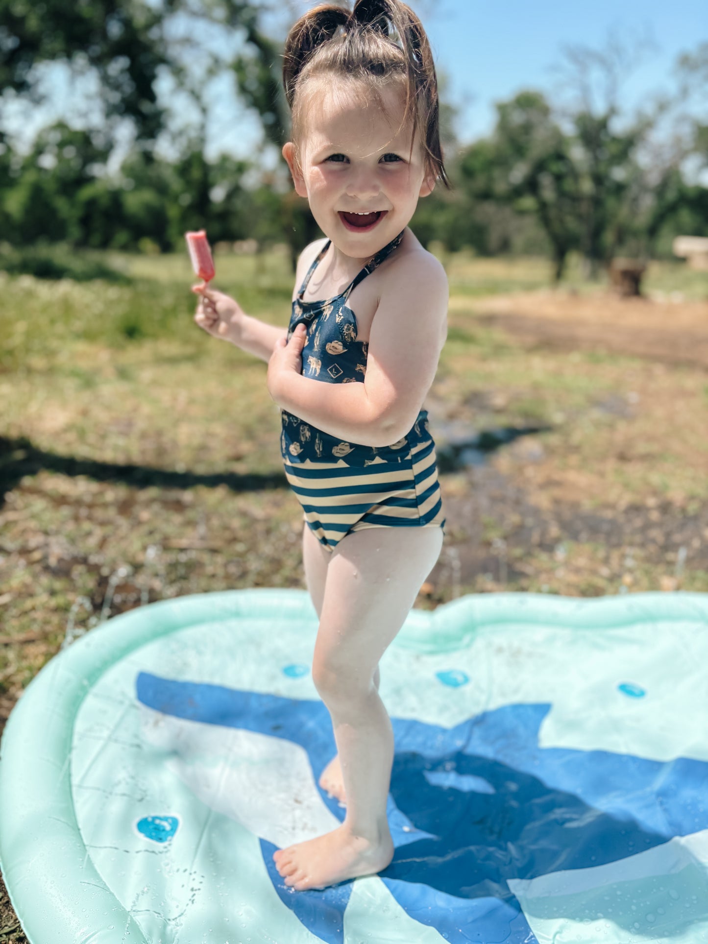 All Things Western One-Piece Scalloped Swimsuit (Baby, Toddler, & Youth) - Navy Blue